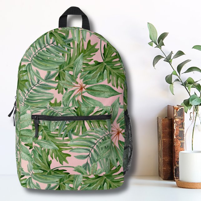 Sac À Dos Imprimé Jolie Filles Tropicales Roses Bleues (Simple Modern Pink Palm Leaf Tropical Floral Wall Printed Backpack)