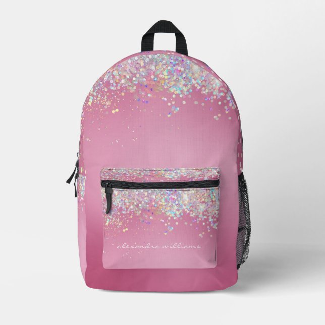 Sac À Dos Imprimé Jolie Parties scintillant holographique Fille rose (Recto)