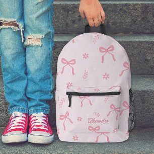 Sac À Dos Imprimé Jolis Nœuds et Fleurs Mignonnes Nom Personnalisé