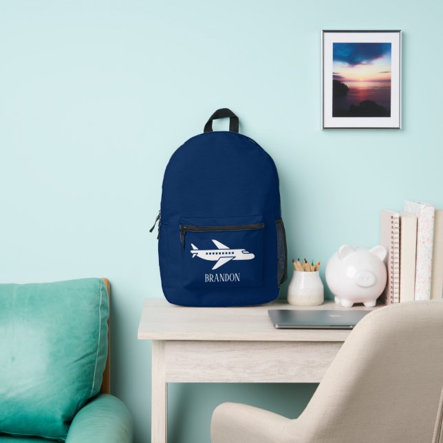 Sac À Dos Imprimé Kids Plane Boys Blue Custom Name (Insitu)
