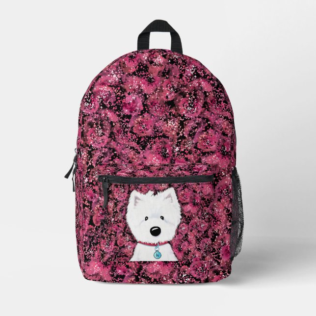 Sac À Dos Imprimé KiniArt Fluffy Westie Impressions florales (Recto)