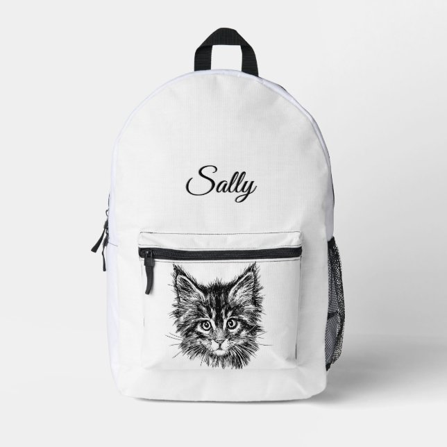 Sac À Dos Imprimé Kitten noir et blanc visage personnel (Recto)