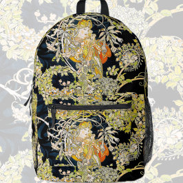 Sac À Dos Imprimé La Dame Mucha aux fleurs