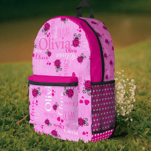 Sac À Dos Imprimé Ladybugs nom personnalisé partout rose