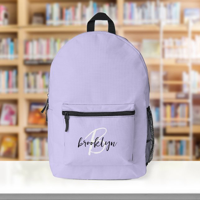 Sac À Dos Imprimé Lavande tendance noir blanc monogramme de script (Créateur téléchargé)