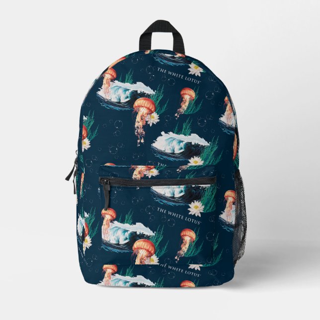 Sac À Dos Imprimé Le Motif de la méduse blanche Lotus Ocean (Recto)