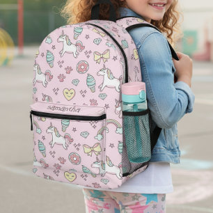Sac À Dos Imprimé Licornes Volantes Arc-en-Ciel Kawaii Rose ID381