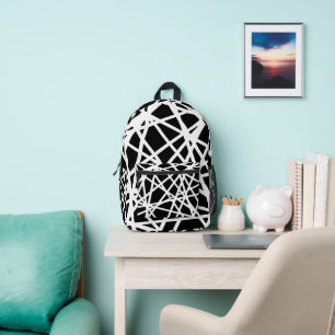 Sac À Dos Imprimé Lignes blanches et formes noires irrégulières abst