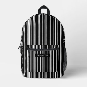 Sac À Dos Imprimé Lignes verticales en noir, blanc et argent