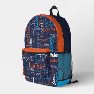 Sac À Dos Imprimé Lochie nom personnalisé bleu gris orange