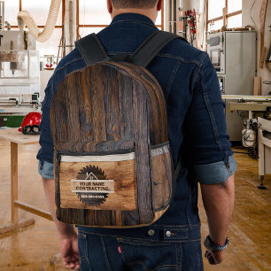 Sac À Dos Imprimé Logo de l'entrepreneur en tonalité de bois rustiqu