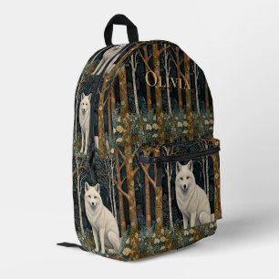 Sac À Dos Imprimé Loup blanc vintage boho forêt sylvestre 