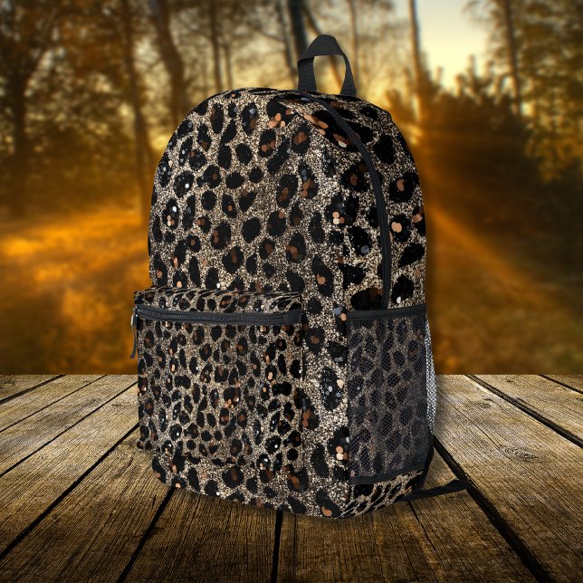 Sac À Dos Imprimé Luxury Glitter Brown Black Gold Leopard Pattern (Créateur téléchargé)