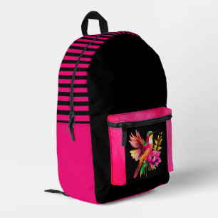 Sac À Dos Imprimé Magnifique motif d'oiseau et de fleurs, rayures no