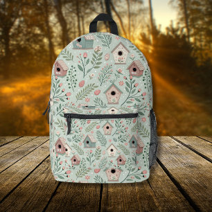 Sac À Dos Imprimé Maisons de oiseaux pastel vintage avec floraisons
