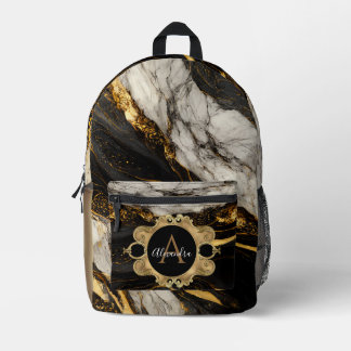 Sac À Dos Imprimé Marbre d'or noir et blanc Pierre moderne