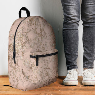 Sac À Dos Imprimé Marbre élégant Rose Or Pêche Luxe Fille