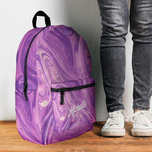 Sac À Dos Imprimé Marbre Violet Élégant Retour à l'École Moderne