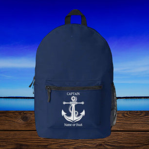 Sac À Dos Imprimé Marine Blue Captain Ancre Nom du bateau nautique