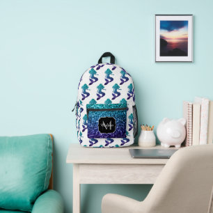 Sac À Dos Imprimé Mermaid aqua bleu ombre motif Monogramme