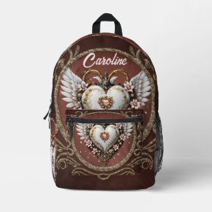 Sac À Dos Imprimé Merveilleux coeur noble steampunk avec ailes.