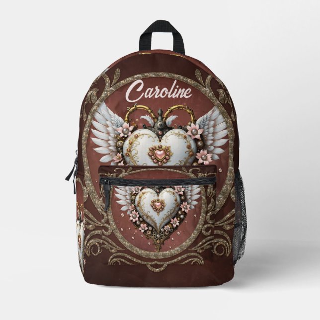 Sac À Dos Imprimé Merveilleux coeur noble steampunk avec ailes. (Recto)
