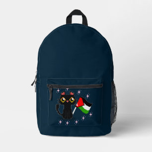 Sac À Dos Imprimé mignon chat noir tient drapeau de la Palestine