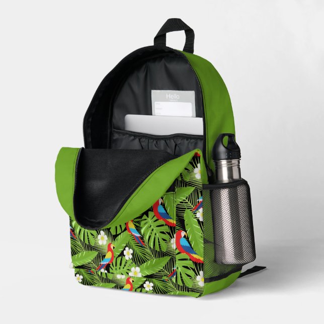Sac À Dos Imprimé Mignonne ajouter nom perroquets tropicaux (Coin arrière droit (ouvert))