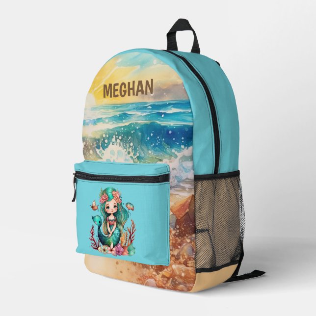 Sac À Dos Imprimé Mignonne girls mermaid ajouter nom (Coin arrière droit)
