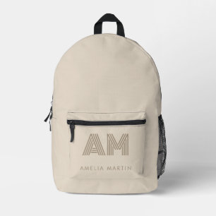 Sac À Dos Imprimé Minimaliste Taupe Beige Géométrique Monogramme Per