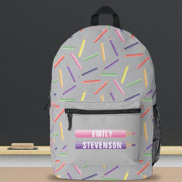 Sac À Dos Imprimé Modèle de crayons colorés joués sur gris clair