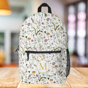 Sac À Dos Imprimé Modèle de monogramme de jardin de fleurs sauvages