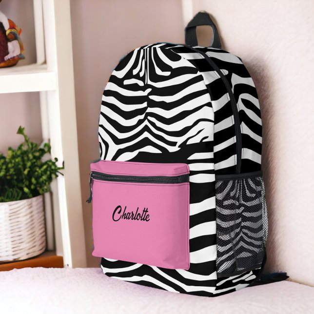Sac À Dos Imprimé Modèle Zèbre personnalisé (Personalized Zebra Pattern Printed Backpack from Ricaso. Add own name or other text animal print bag)