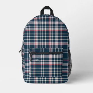 Sac À Dos Imprimé Moderne Bleu foncé Vérifier Plaid Monogrammes Init