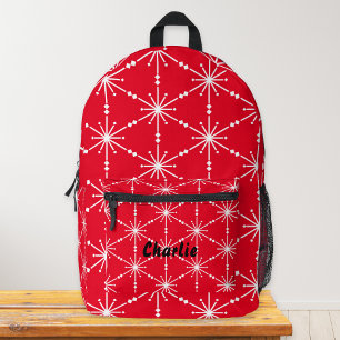 Sac À Dos Imprimé Moderne motif flocon de neige rouge et blanc de No