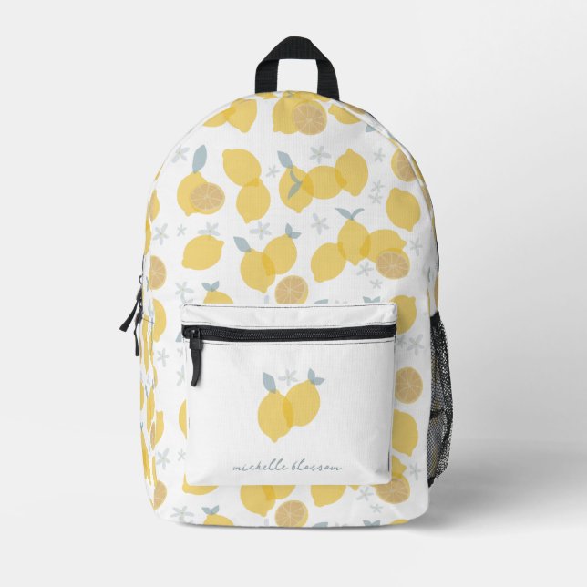 Sac À Dos Imprimé Moderne Pastel Citrus Lemons Motif Nom personnalis (Recto)