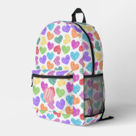 Sac À Dos Imprimé Moderne Vibrant Rainbow Doodle Hearts Monogramme