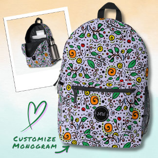 Sac À Dos Imprimé Monogram Flower Pattern orange Swirl Berry Lilac