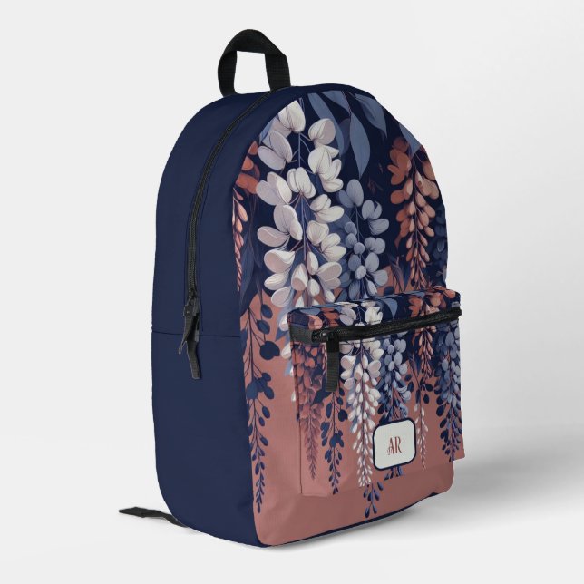 Sac À Dos Imprimé Monogram Marine Rose Wisteria Élégance (Coin arrière gauche)