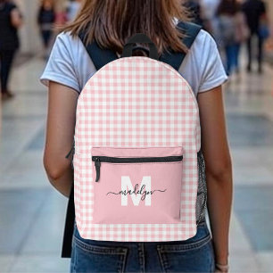 Sac À Dos Imprimé Monogramme à carreaux gingham rose