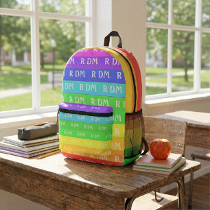 Sac À Dos Imprimé Monogramme amusant à rayures arc-en-ciel personnal