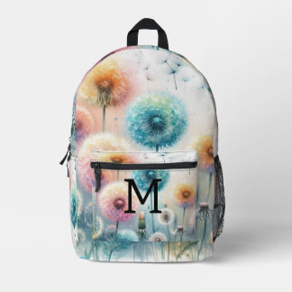 Sac À Dos Imprimé Monogramme aquarelle florale pissenlits roses bleu
