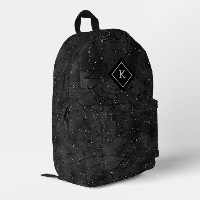 Sac À Dos Imprimé Monogramme Arrière - plan noir de luxe (Coin arrière gauche)