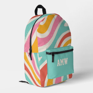 Sac À Dos Imprimé Monogramme Bandes ondulées rétro colorées