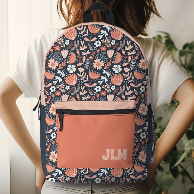 Sac À Dos Imprimé Monogramme bleu floral rose et bleu marine (Créateur téléchargé)