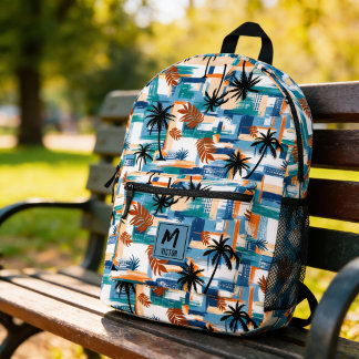 Sac À Dos Imprimé Monogramme bleu Motif Tropical Moderne