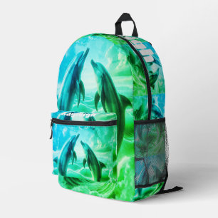 Sac À Dos Imprimé Monogramme Bleu & Vert Dolphins Océan  