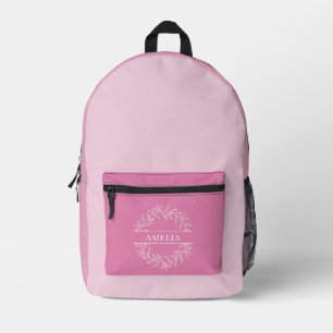 Sac À Dos Imprimé Monogramme botanique élégant, rose