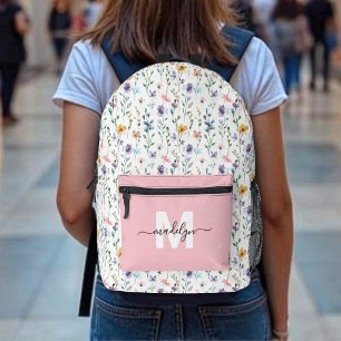 Sac À Dos Imprimé Monogramme de fleur sauvage élégante