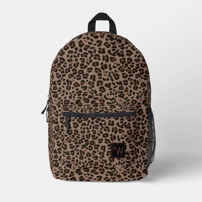 Sac À Dos Imprimé Monogramme de peau de léopard Brown foncé moderne (Recto)